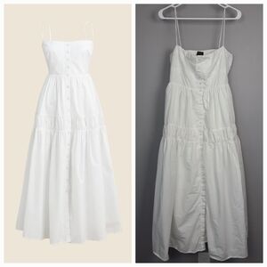 J. Crew Solid White Cotton Poplin Spaghetti Strap A-line Midi Dress size 14